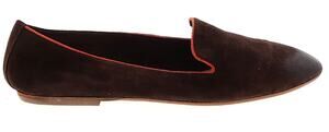 Sundance Brown Smoking Flats Shoes Size 39 8.5  Suede Leather Orange Trim Preppy